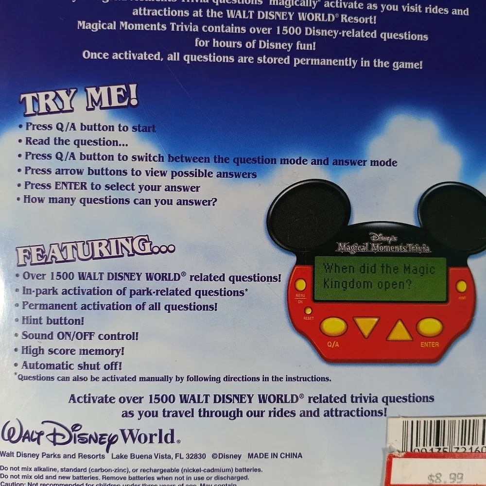 Disney Magical Moments Electronic Pocket Trivia Quiz Game 1500 Questions